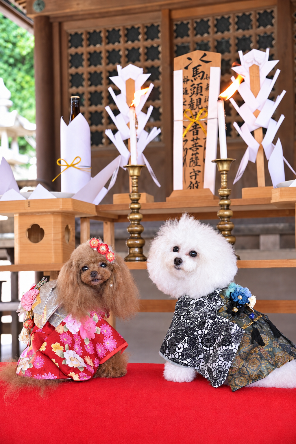 最上稲荷で犬幸福祈願を受けた二匹の愛犬