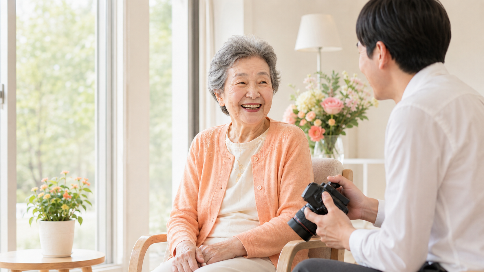 介護・医療施設で笑顔の写真を撮影する終活写真イベント